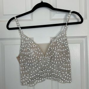 Bridal crop top - Diamond & pearl detailing
